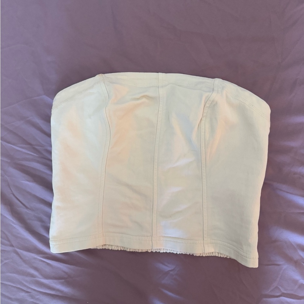 aerie Cream Smocked Strapless Tube Top
